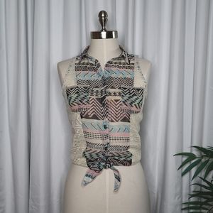 Aztec Printed Button-Up Sleeveless Blouse